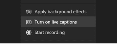 meeting controls to turn live captions on or off