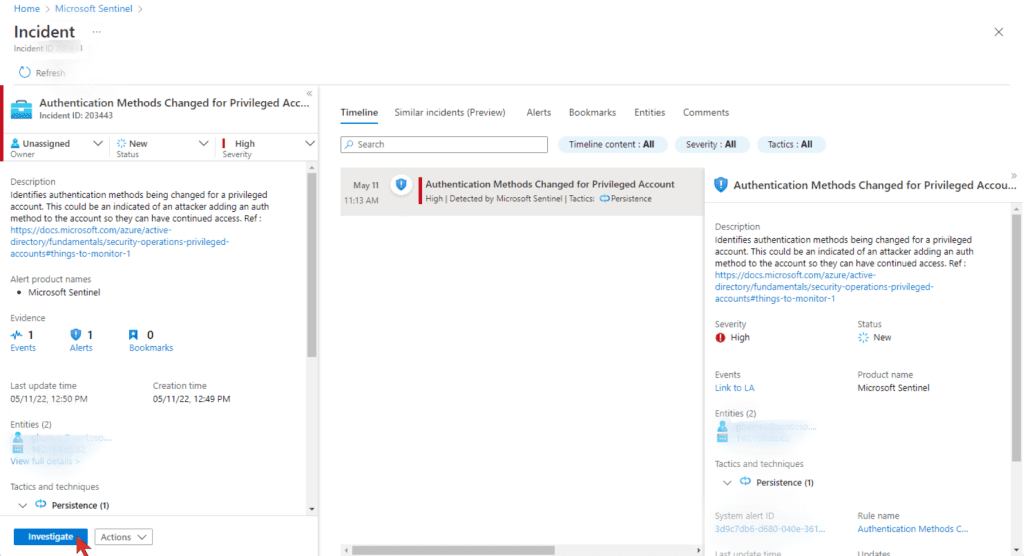 Monitor and investigate Azure Sentinel