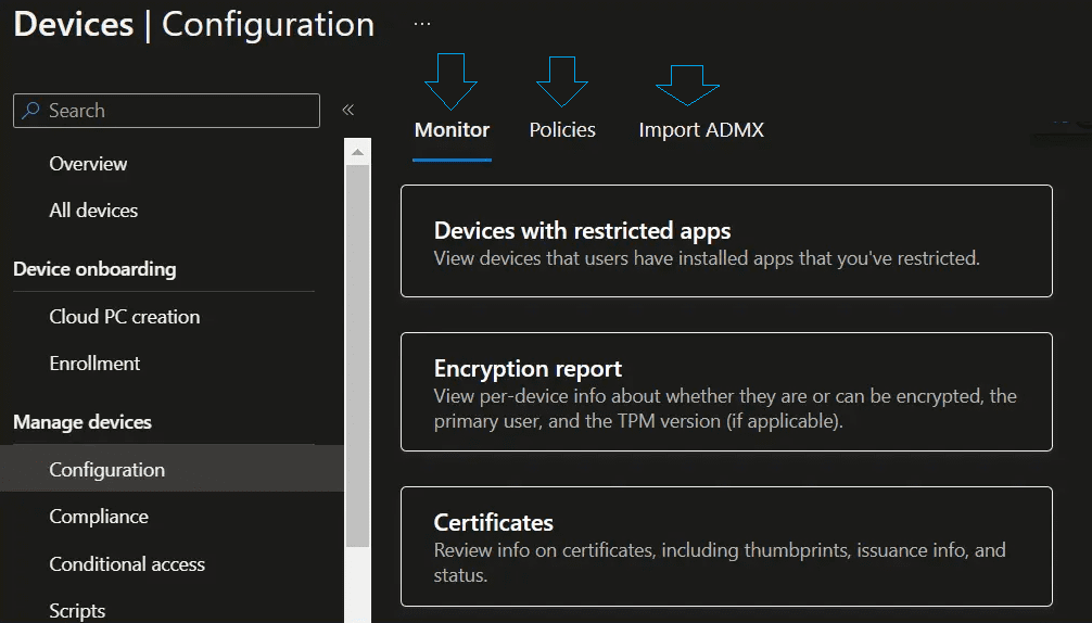 Manage new Devices in Microsoft Intune admin portal