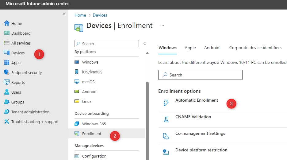 automatic enrollment for Intune